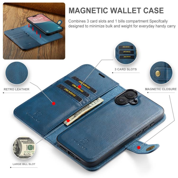 For iPhone 17 DG.MING Crazy Horse Texture Detachable Magnetic Leather Phone Case