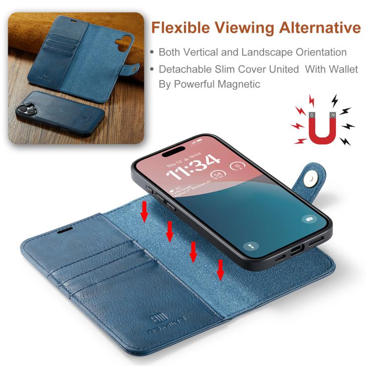 For iPhone 17 DG.MING Crazy Horse Texture Detachable Magnetic Leather Phone Case