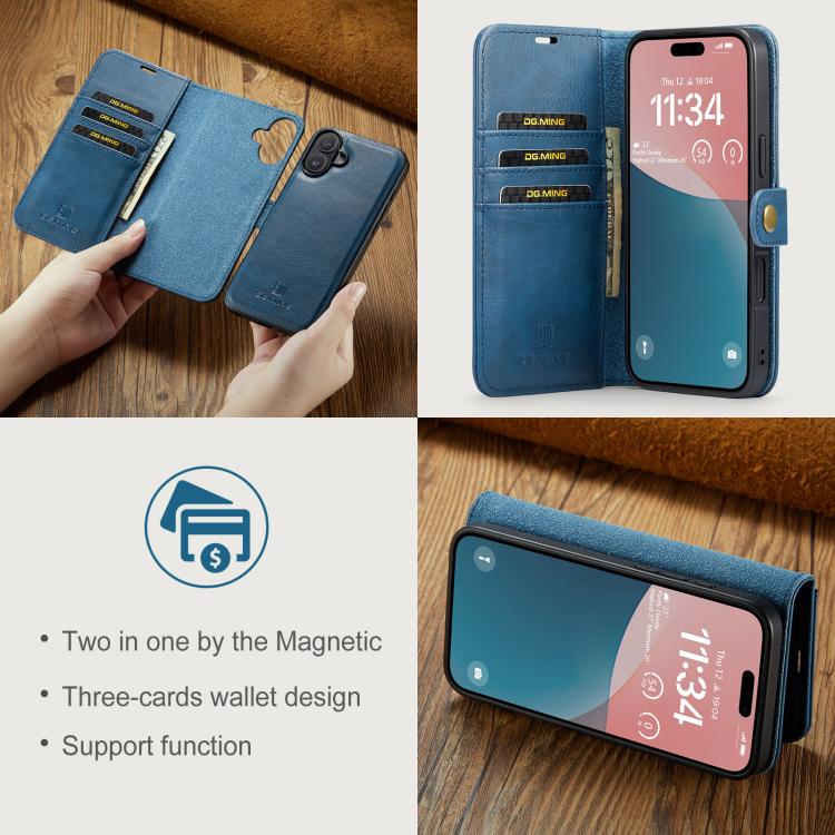 For iPhone 17 DG.MING Crazy Horse Texture Detachable Magnetic Leather Phone Case