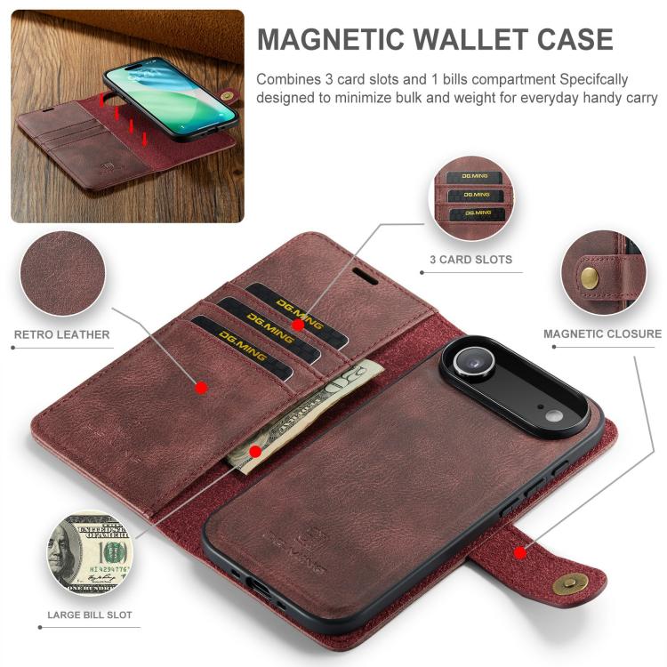 For iPhone Air DG.MING Crazy Horse Texture Detachable Magnetic Leather Phone Case