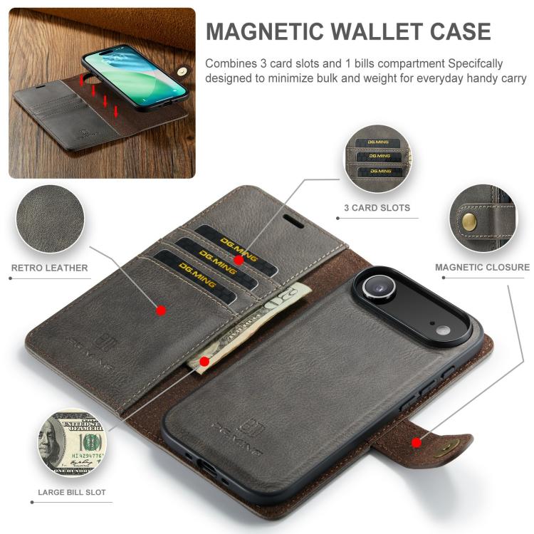 For iPhone Air DG.MING Crazy Horse Texture Detachable Magnetic Leather Phone Case