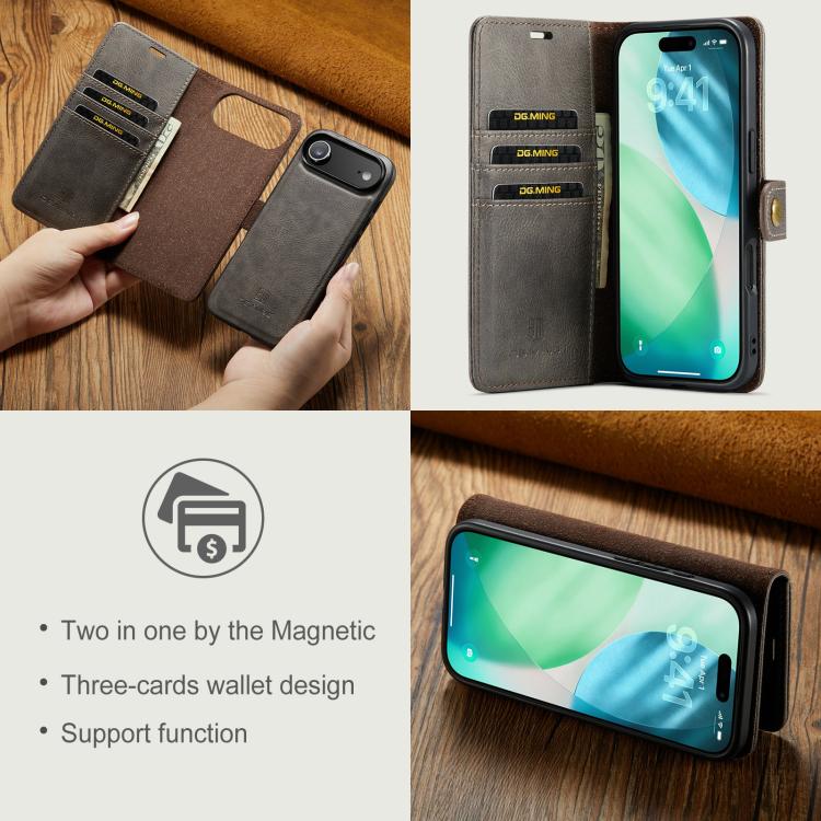 For iPhone Air DG.MING Crazy Horse Texture Detachable Magnetic Leather Phone Case