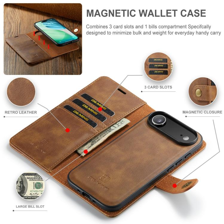 For iPhone Air DG.MING Crazy Horse Texture Detachable Magnetic Leather Phone Case