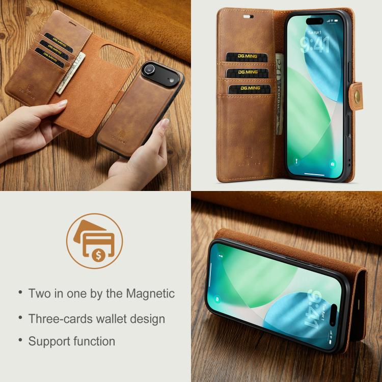 For iPhone Air DG.MING Crazy Horse Texture Detachable Magnetic Leather Phone Case