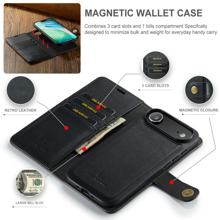 For iPhone Air DG.MING Crazy Horse Texture Detachable Magnetic Leather Phone Case