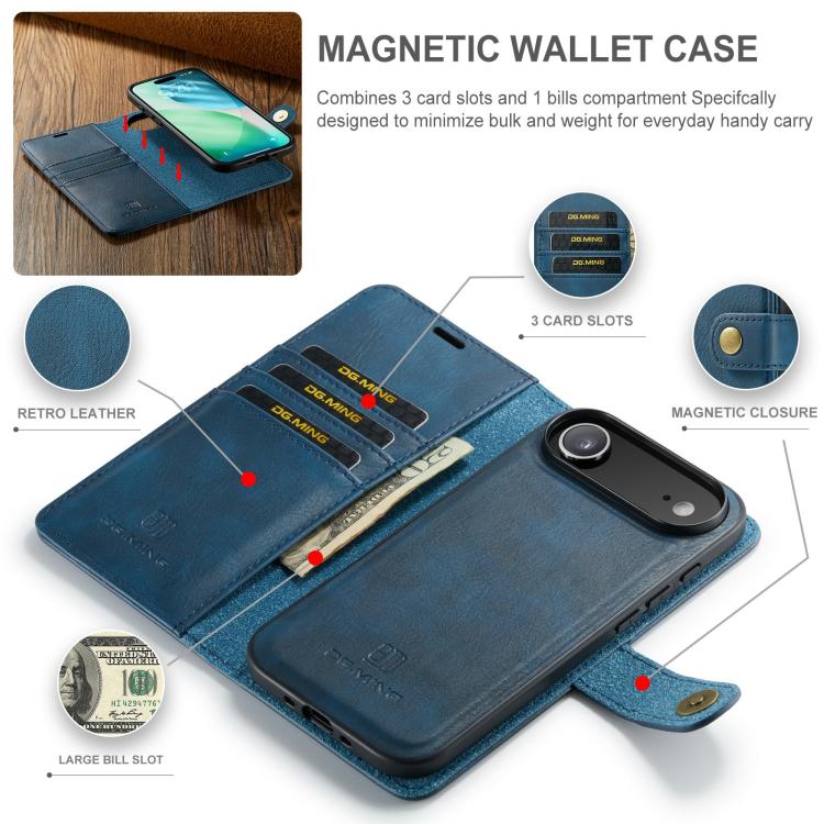 For iPhone Air DG.MING Crazy Horse Texture Detachable Magnetic Leather Phone Case