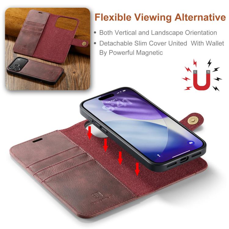 For iPhone 17 Pro DG.MING Crazy Horse Texture Detachable Magnetic Leather Phone Case