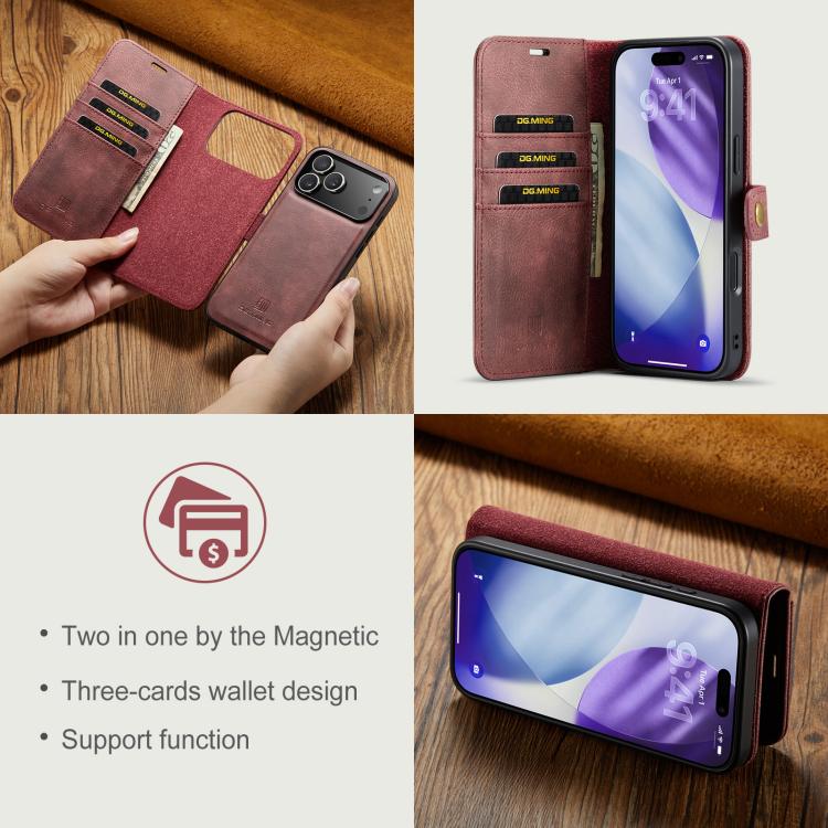 For iPhone 17 Pro DG.MING Crazy Horse Texture Detachable Magnetic Leather Phone Case