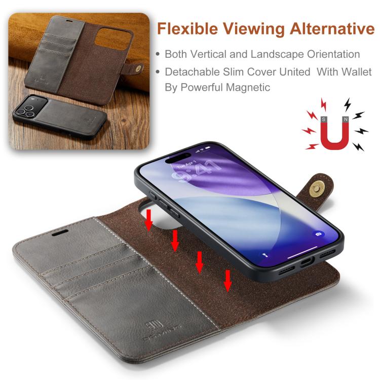 For iPhone 17 Pro DG.MING Crazy Horse Texture Detachable Magnetic Leather Phone Case