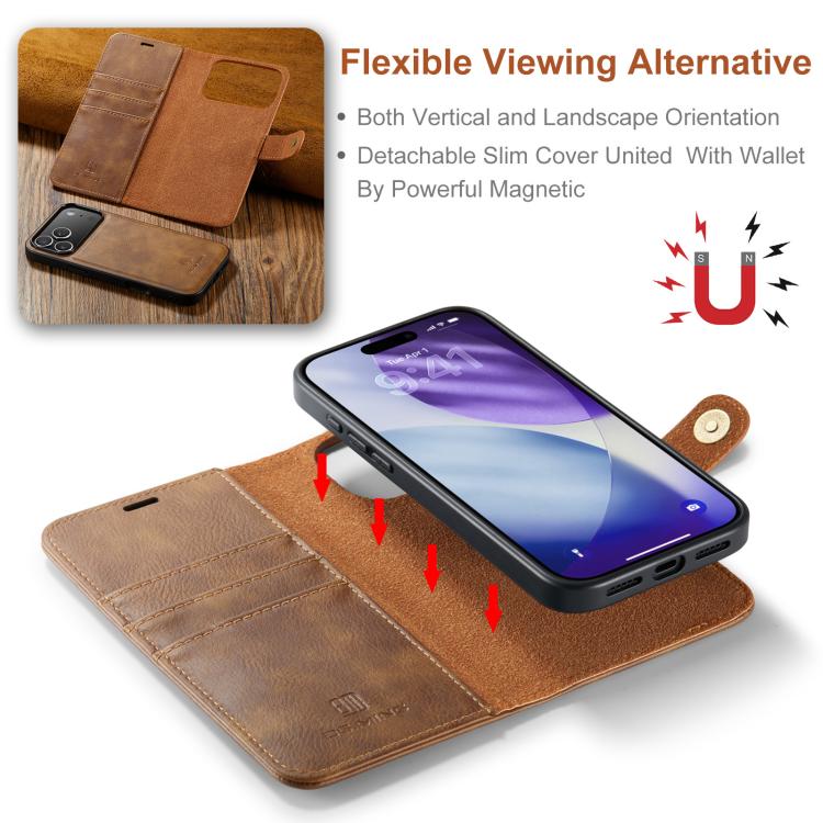 For iPhone 17 Pro DG.MING Crazy Horse Texture Detachable Magnetic Leather Phone Case