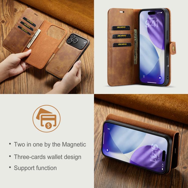 For iPhone 17 Pro DG.MING Crazy Horse Texture Detachable Magnetic Leather Phone Case