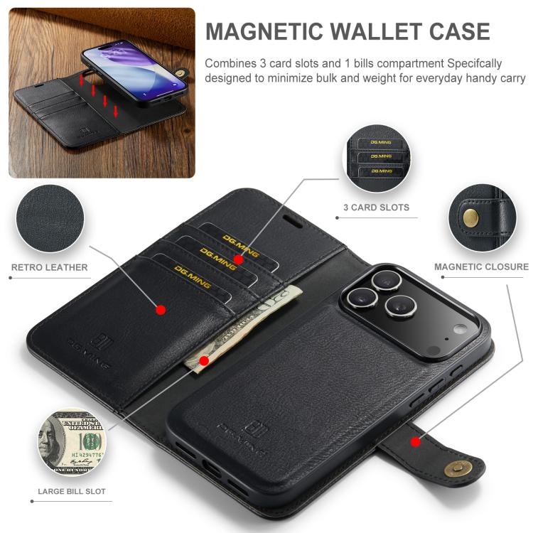 For iPhone 17 Pro DG.MING Crazy Horse Texture Detachable Magnetic Leather Phone Case