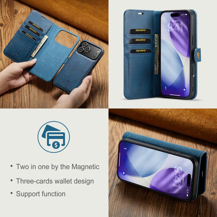 For iPhone 17 Pro DG.MING Crazy Horse Texture Detachable Magnetic Leather Phone Case