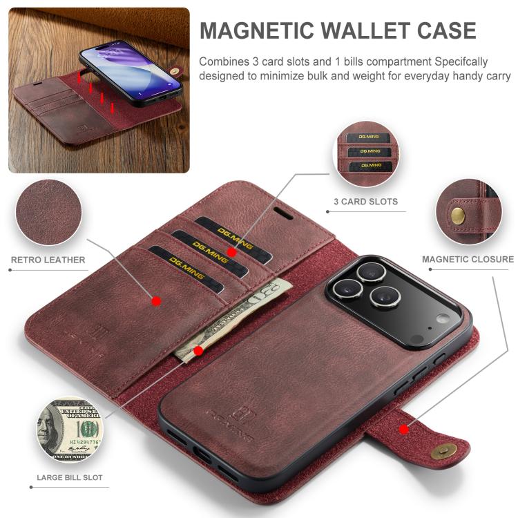 For iPhone 17 Pro Max DG.MING Crazy Horse Texture Detachable Magnetic Leather Phone Case