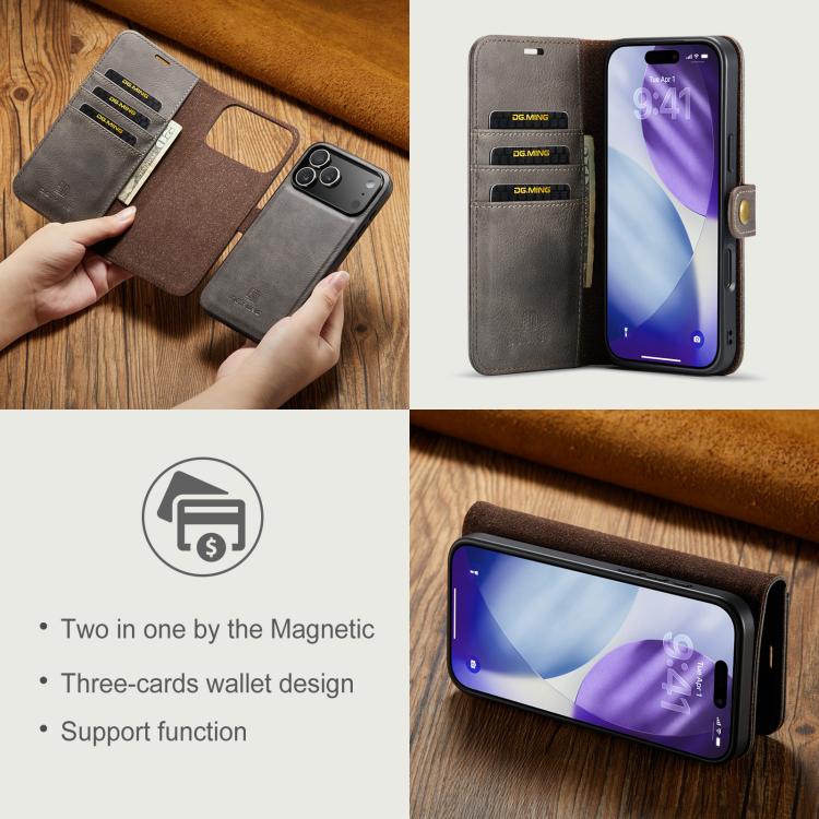 For iPhone 17 Pro Max DG.MING Crazy Horse Texture Detachable Magnetic Leather Phone Case