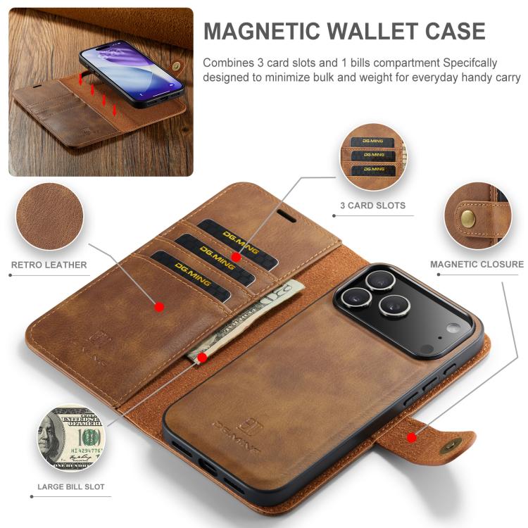 For iPhone 17 Pro Max DG.MING Crazy Horse Texture Detachable Magnetic Leather Phone Case
