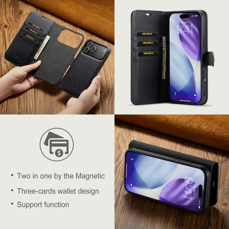For iPhone 17 Pro Max DG.MING Crazy Horse Texture Detachable Magnetic Leather Phone Case