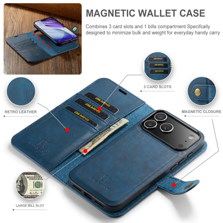 For iPhone 17 Pro Max DG.MING Crazy Horse Texture Detachable Magnetic Leather Phone Case