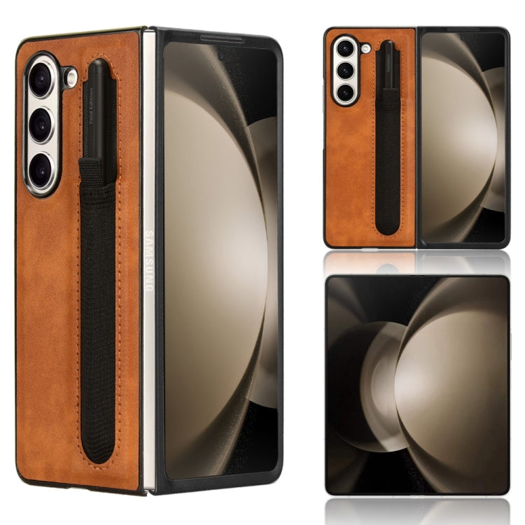 For Samsung Galaxy Z Fold5 Vintage Texture Phone Case with Pen Slot