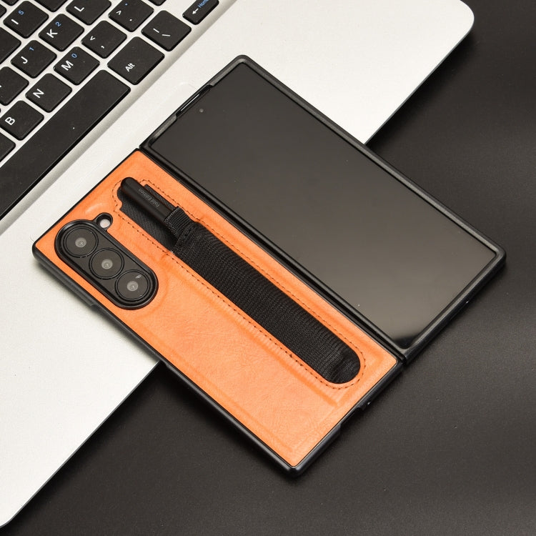 For Samsung Galaxy Z Fold6 Vintage Texture Phone Case with Pen Slot