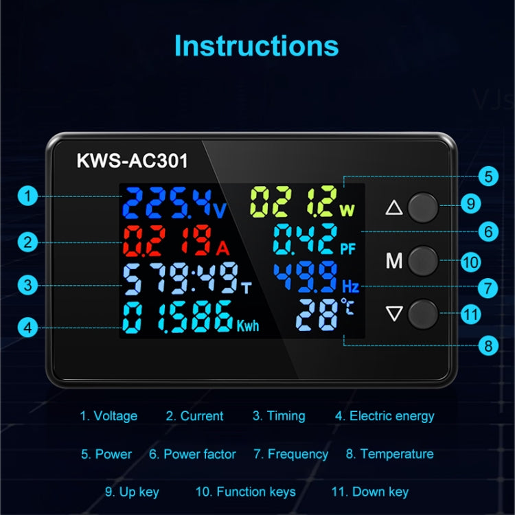 KWS-AC301L-100A 50-300V AC Digital Display Closed Current Voltmeter with 485 Communication(Black)