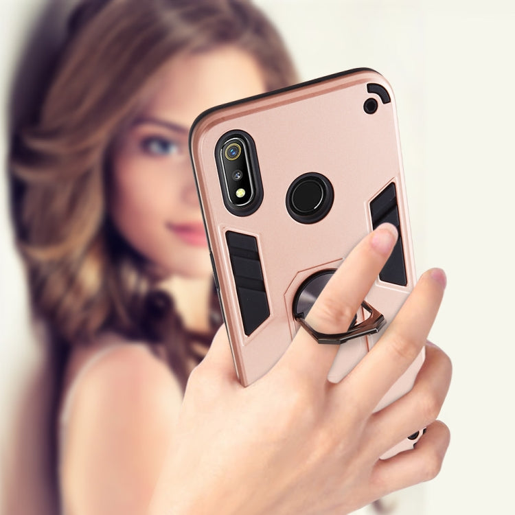 For OPPO Realme 3 2 in 1 Armour Series PC + TPU Protective Case with Ring Holder