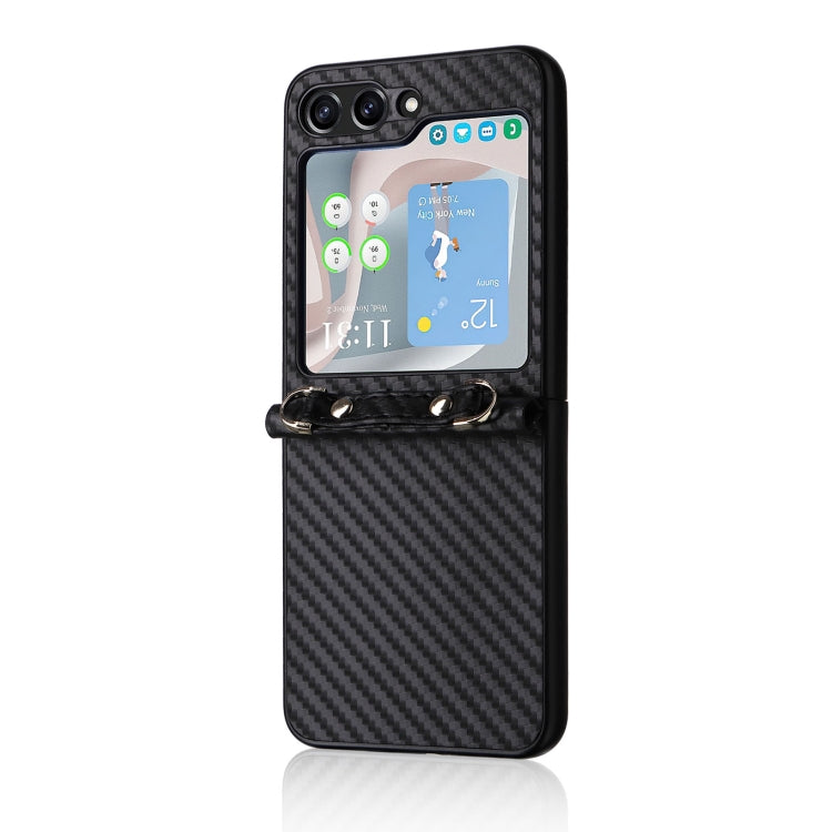 For Samsung Galaxy Z Flip5 Carbon Fiber Texture Phone Case with Lanyard