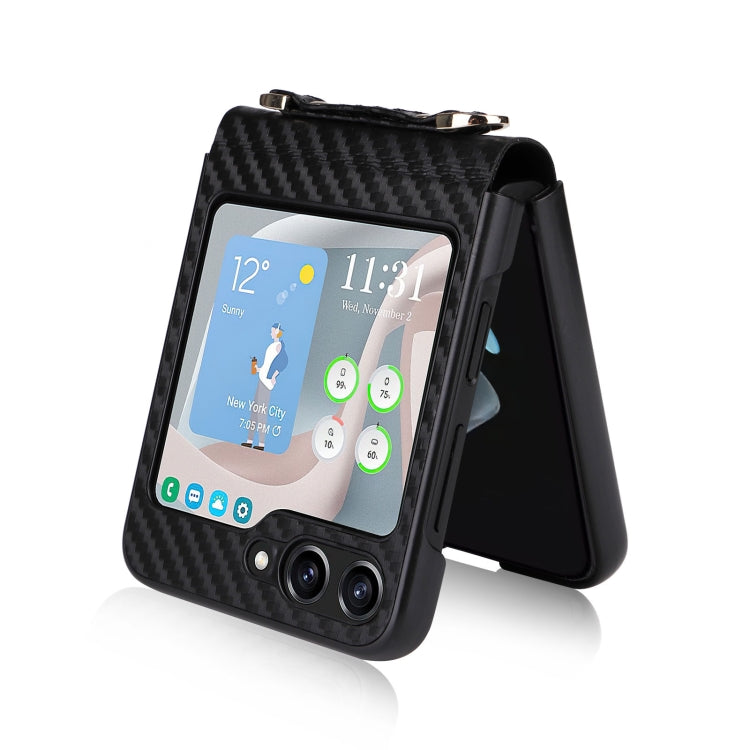For Samsung Galaxy Z Flip5 Carbon Fiber Texture Phone Case with Lanyard