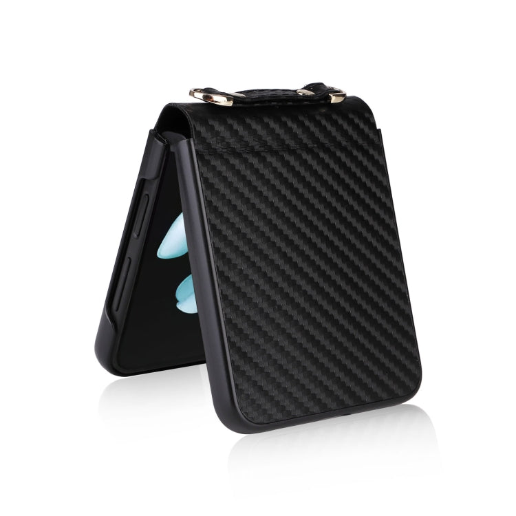For Samsung Galaxy Z Flip5 Carbon Fiber Texture Phone Case with Lanyard