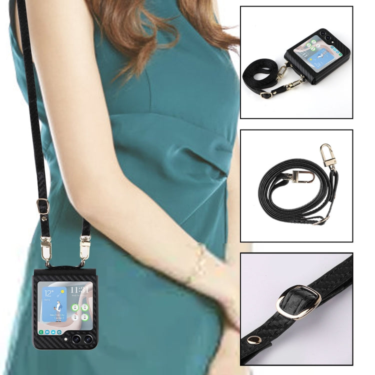 For Samsung Galaxy Z Flip5 Carbon Fiber Texture Phone Case with Lanyard