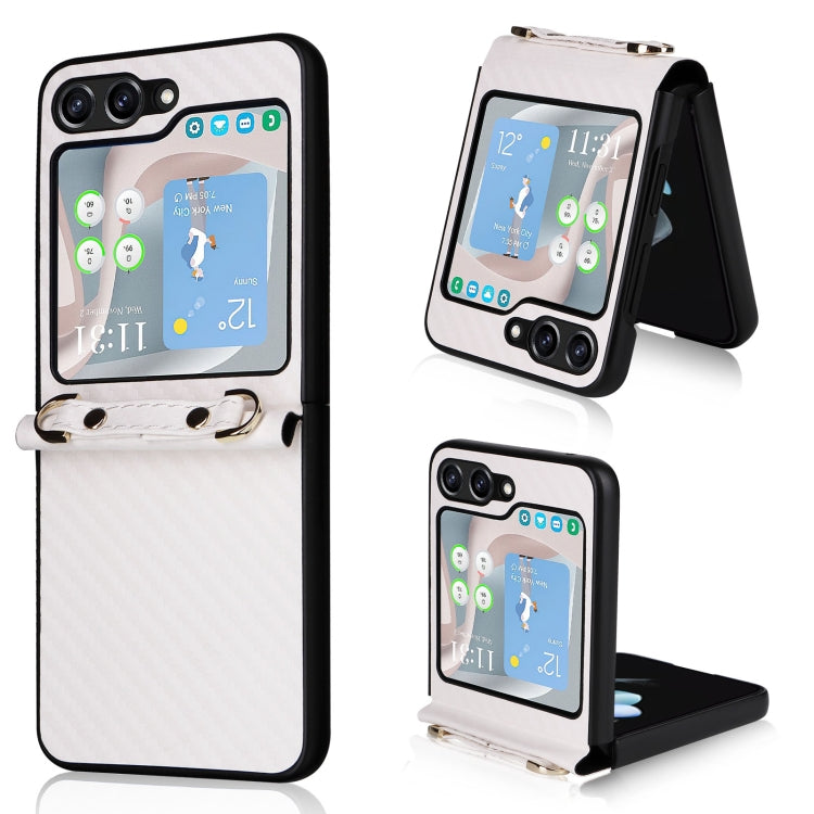 For Samsung Galaxy Z Flip5 Carbon Fiber Texture Phone Case with Lanyard