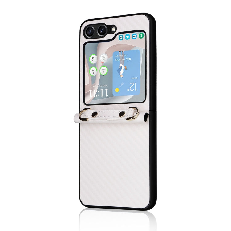 For Samsung Galaxy Z Flip5 Carbon Fiber Texture Phone Case with Lanyard