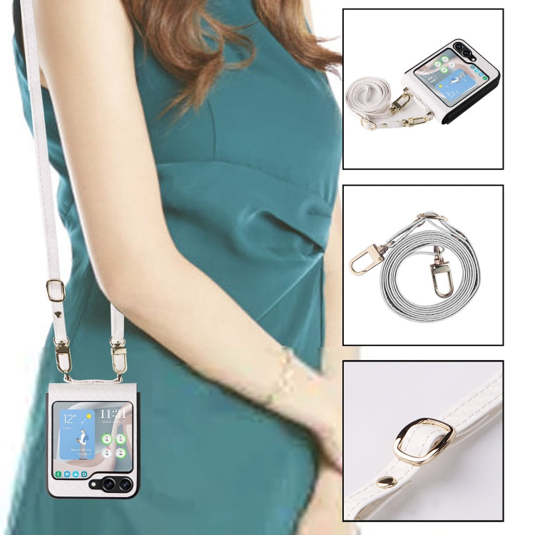 For Samsung Galaxy Z Flip5 Carbon Fiber Texture Phone Case with Lanyard