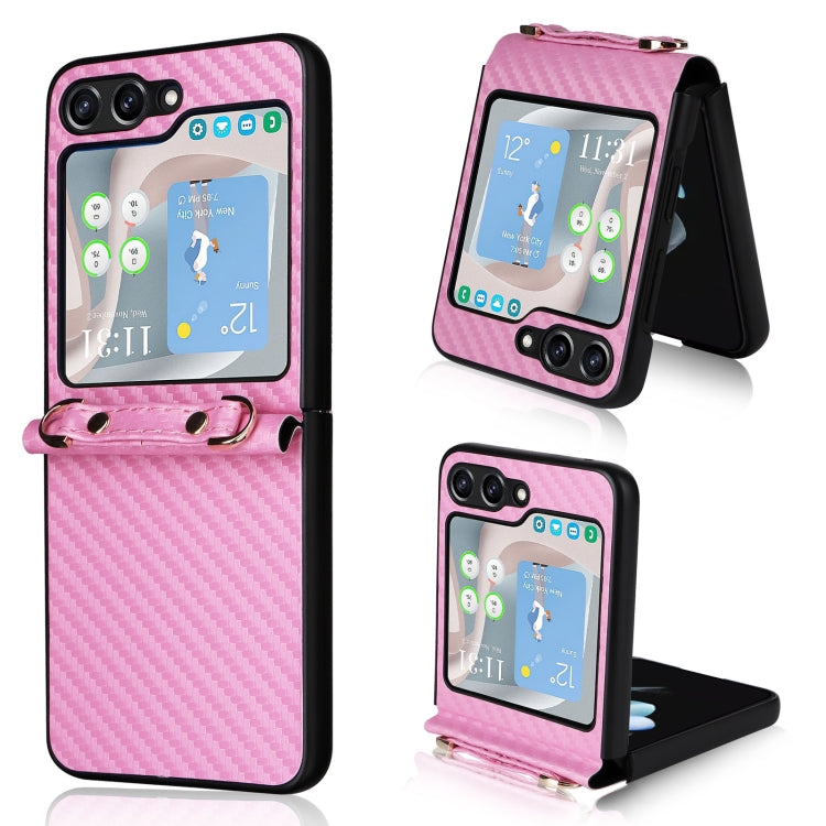 For Samsung Galaxy Z Flip5 Carbon Fiber Texture Phone Case with Lanyard