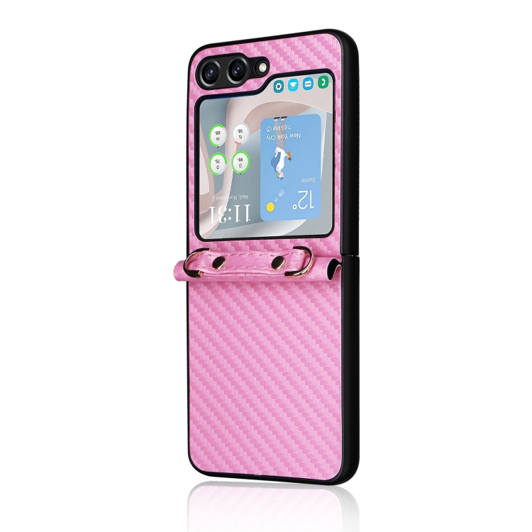 For Samsung Galaxy Z Flip5 Carbon Fiber Texture Phone Case with Lanyard