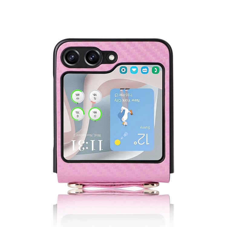 For Samsung Galaxy Z Flip5 Carbon Fiber Texture Phone Case with Lanyard