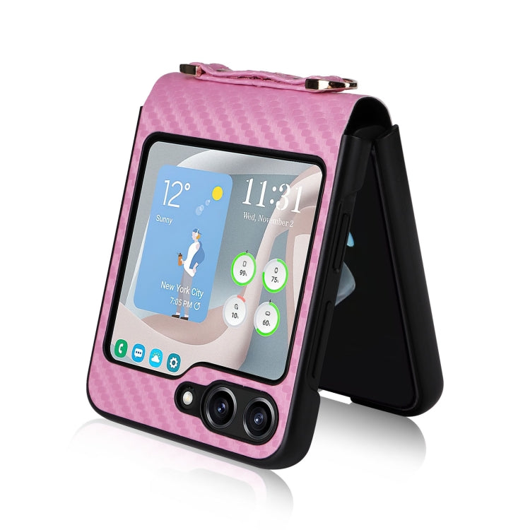 For Samsung Galaxy Z Flip5 Carbon Fiber Texture Phone Case with Lanyard