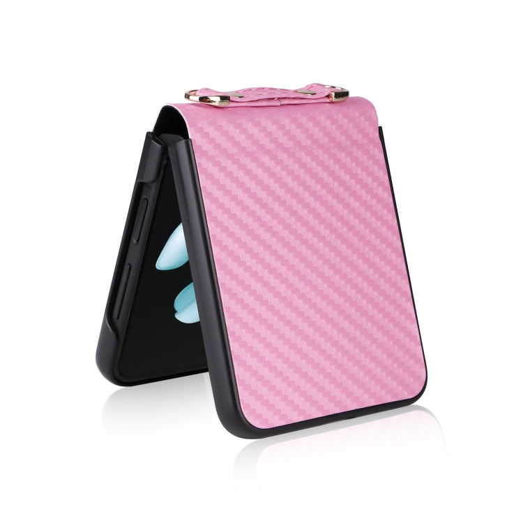 For Samsung Galaxy Z Flip5 Carbon Fiber Texture Phone Case with Lanyard