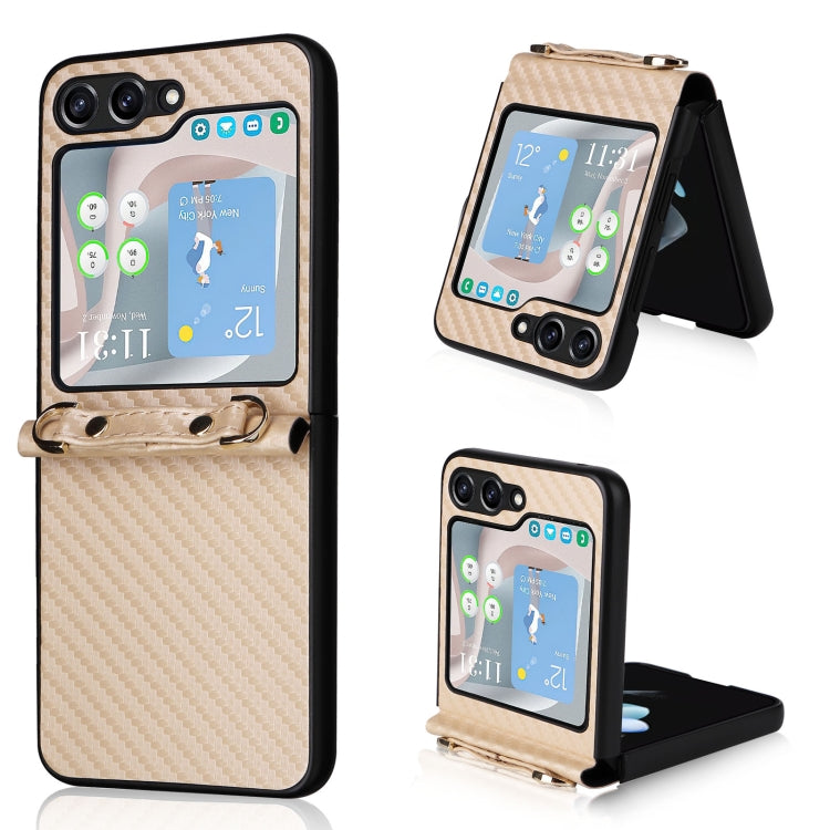 For Samsung Galaxy Z Flip5 Carbon Fiber Texture Phone Case with Lanyard