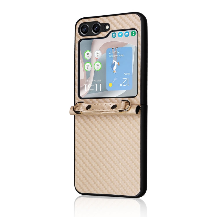 For Samsung Galaxy Z Flip5 Carbon Fiber Texture Phone Case with Lanyard