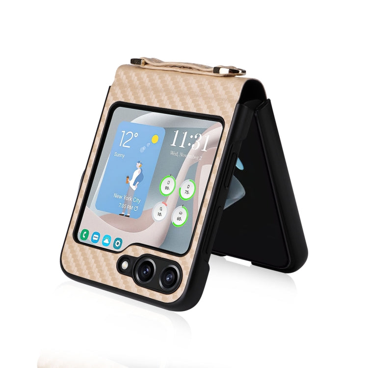 For Samsung Galaxy Z Flip5 Carbon Fiber Texture Phone Case with Lanyard