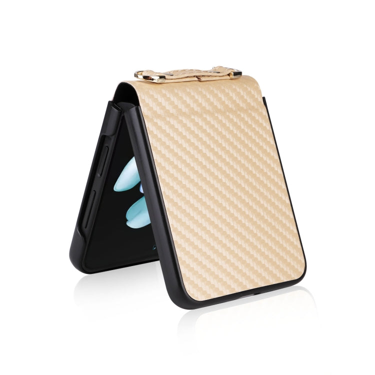 For Samsung Galaxy Z Flip5 Carbon Fiber Texture Phone Case with Lanyard