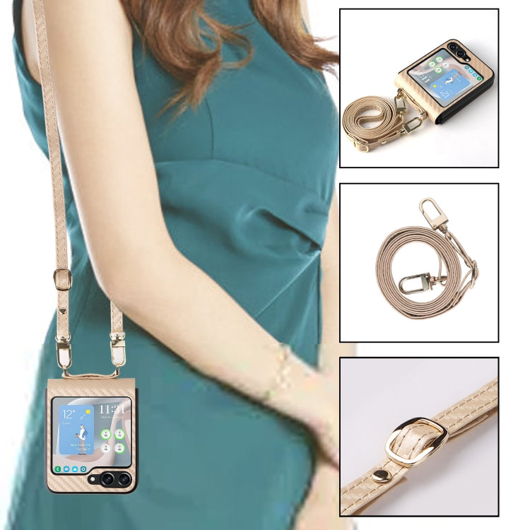 For Samsung Galaxy Z Flip5 Carbon Fiber Texture Phone Case with Lanyard
