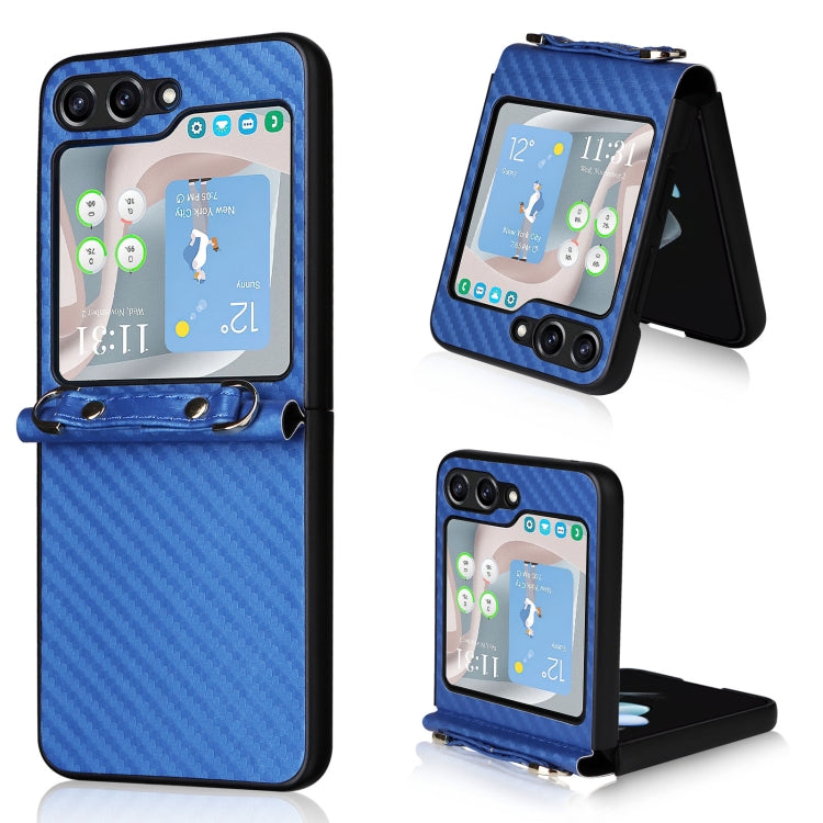 For Samsung Galaxy Z Flip5 Carbon Fiber Texture Phone Case with Lanyard