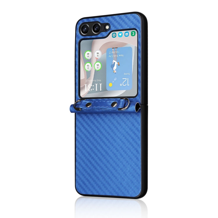 For Samsung Galaxy Z Flip5 Carbon Fiber Texture Phone Case with Lanyard