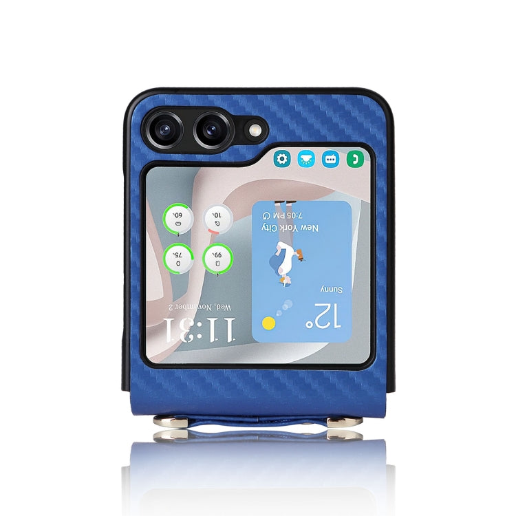 For Samsung Galaxy Z Flip5 Carbon Fiber Texture Phone Case with Lanyard