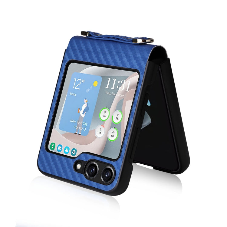 For Samsung Galaxy Z Flip5 Carbon Fiber Texture Phone Case with Lanyard
