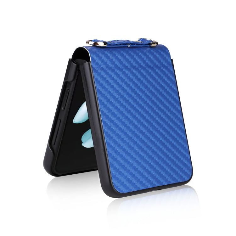 For Samsung Galaxy Z Flip5 Carbon Fiber Texture Phone Case with Lanyard