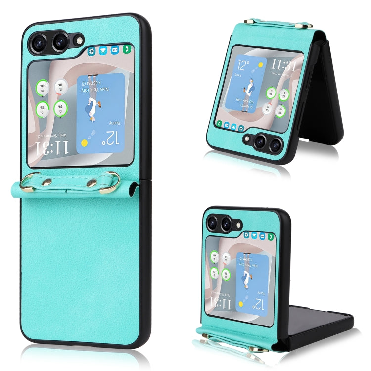 For Samsung Galaxy Z Flip5 5G Lambskin Texture Leather Phone Case with Lanyard