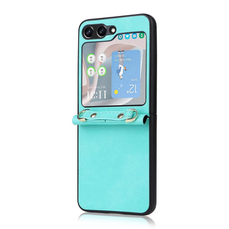 For Samsung Galaxy Z Flip5 5G Lambskin Texture Leather Phone Case with Lanyard